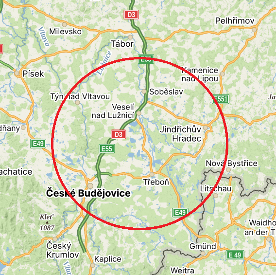 Oblast působení Rovino s.r.o. - jižní Čechy